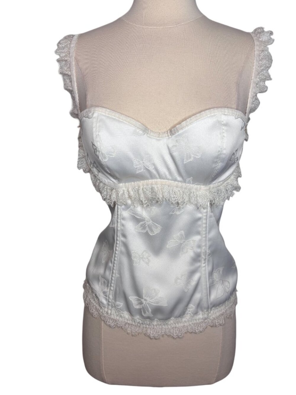 Victoria's Secret Sexy Little Things Y2K White Ivory Lace Trim Corset Top 36C